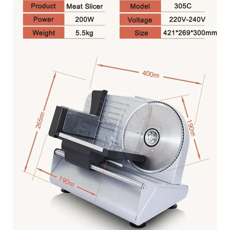 Meat Slicer 200W Electric Deli Food Slicer 110V-240V Mutton Rolls Mincer for Home Use Easy To Clean Cuts Meat Bread and Cheese