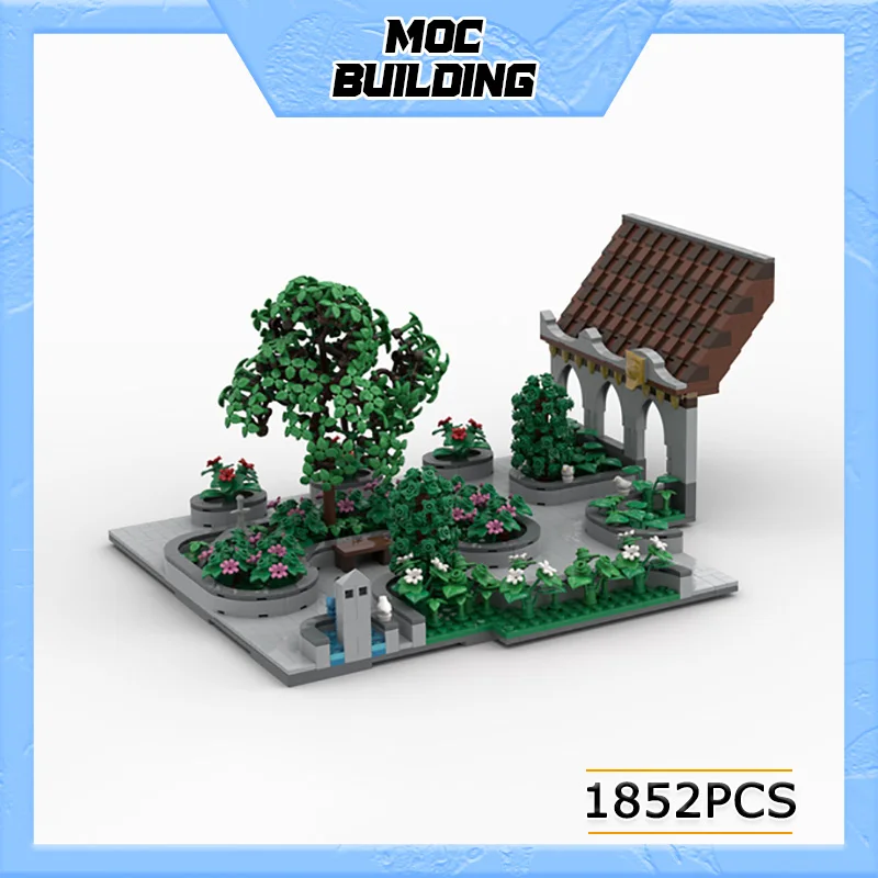 

MOC Building Block Castle Technology Bricks Palace Courtyard With Park DIY Street View Assembled Architecture Model Child Toys