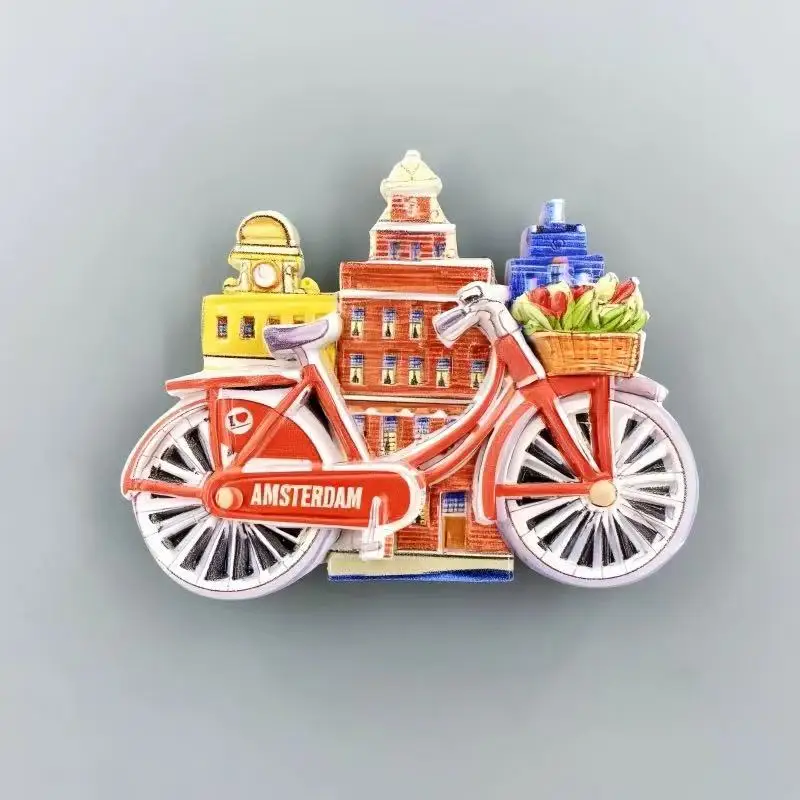 Creative Rainbow House, Flowers, Bicycle Decoration, Tourist Souvenirs, Magnetic Refrigerator Stickers in Amsterdam, Netherlands