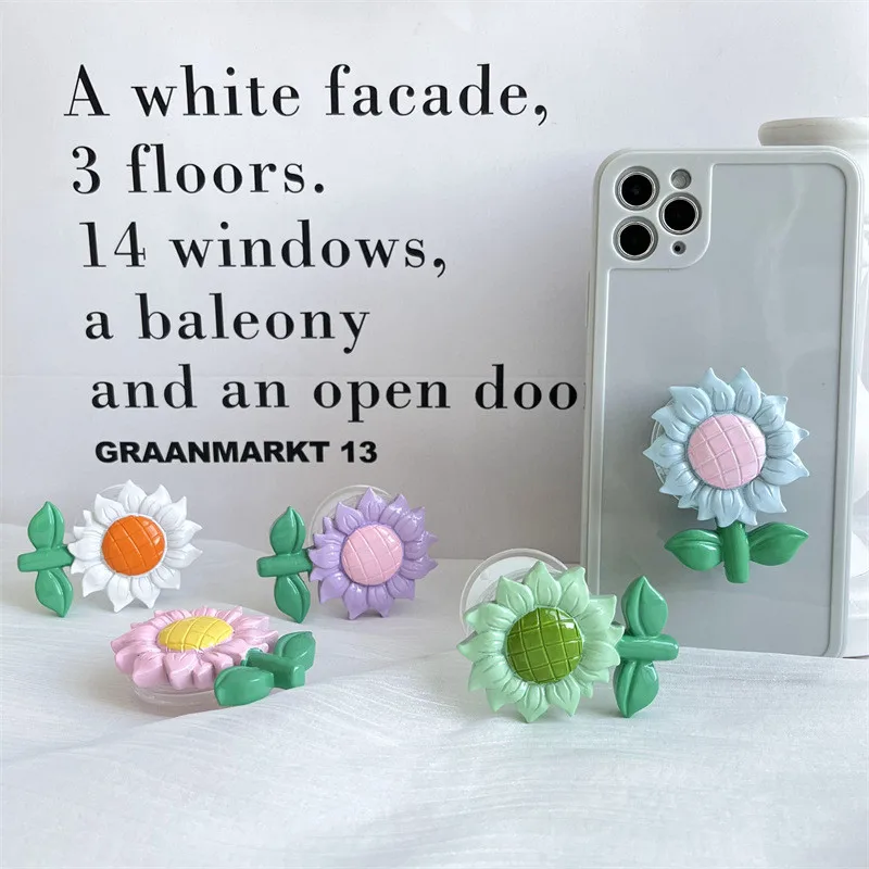 

Luxury Sunflower Fold Finger Grip Ring Mobile Phone Stand Holder For Tablet For Iphone 17 15 Samsung Xiaomi Holder Stand Bracket