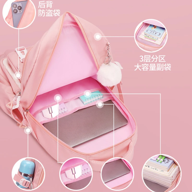 Large Capacity School Bag Kawaii Teenager Girls Backpacks Waterproof Schoolbags Handbags Pencil Case 3 Pcs Set Women Travel Bags