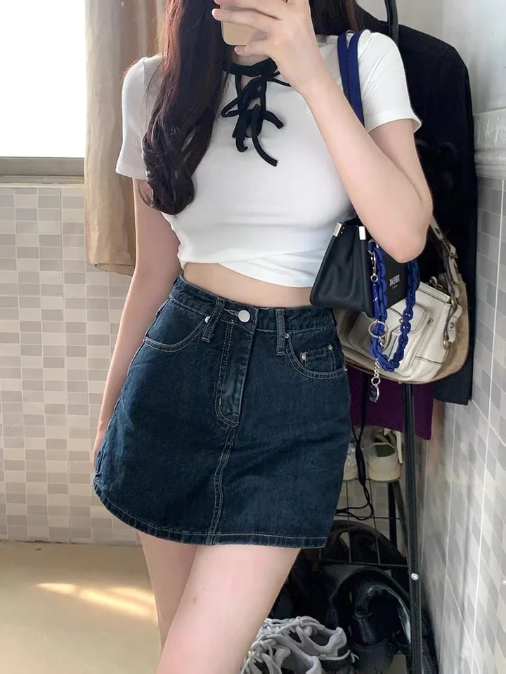 

High Waist A-Line Denim Skirt Women's Spring New plus Size Conceals Hip Prevents Exposure Skirt Pants Korean Style