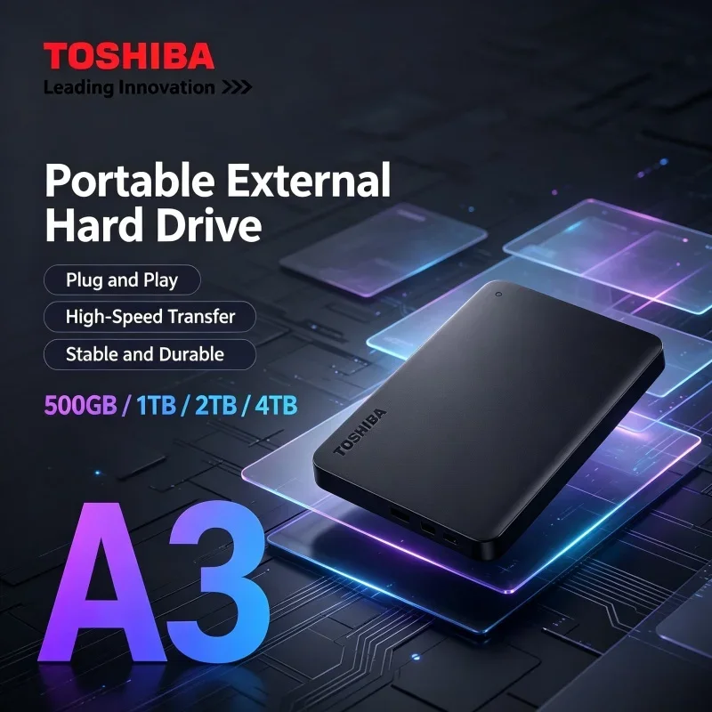 Toshiba Canvio Basics A3 Slim Black External Hard Disk USB3.0 500GB-4TB Portable Drive for Game Console Office Work 8K Backup