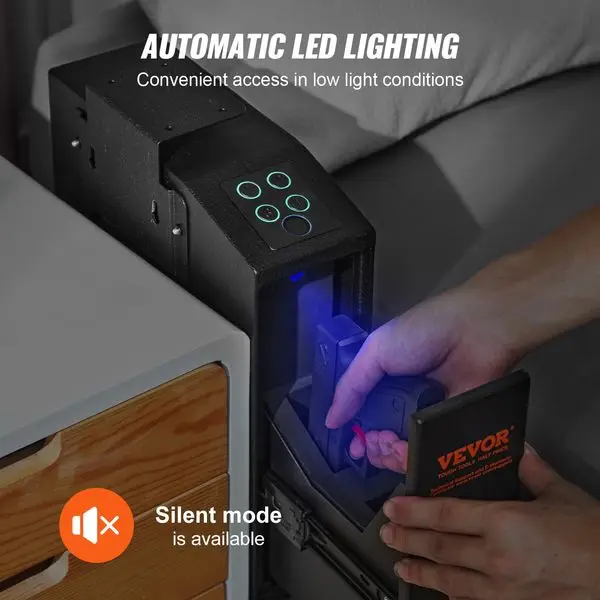 Пистолетный сейф VEVOR для пистолетов, биометрический сейф для оружия с тремя способами быстрой доступа к отпечаткам пальцев, паролями и ключами, пистолетом