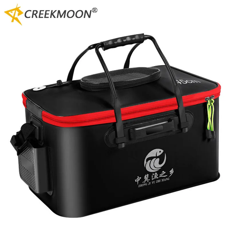 

EVA for Live Fish Bucket with Side Pockets Zipper Collapsible Outdoor Water Tank Breathable Net Top Cover Fish Protection Bucket