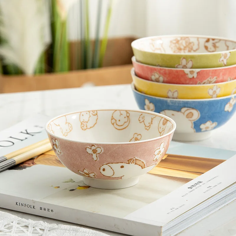 

1pc Cartoon Bowl Underglaze Round Home Rice Bowl Zodiac Series Special Kitchen Yogurt Tableware Creative Porcelain Dinnerware