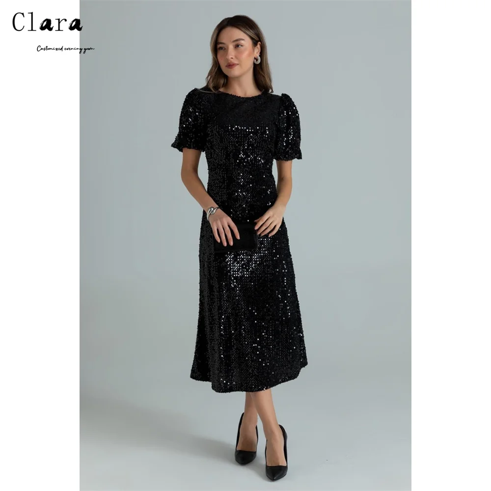 

Clara Custom Black Shiny Crew Neck Fishtail Women's Elegant Wedding Party Dress Formal & Evening Gowns Luxury Dress 2025 Dresses
