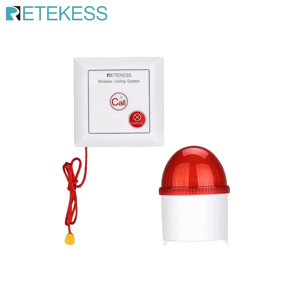 Retekess TH103 Caregiver Pager Alarm Strobe Siren Call System Waterproof Pull Rope Call Button Home Safety for Elderly Patient