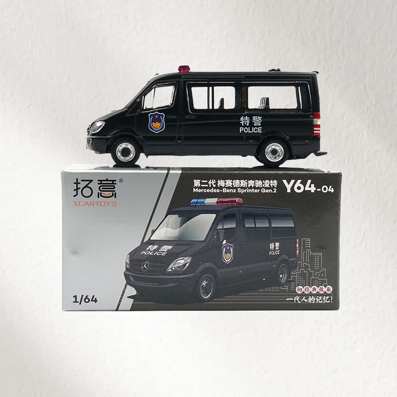 POPRACE Diecast 1/64 Scale Benz Alloy Model Cars Benz Ling Police Car Y64-04 Play Vehicles Toys for Boys Gift Original Box