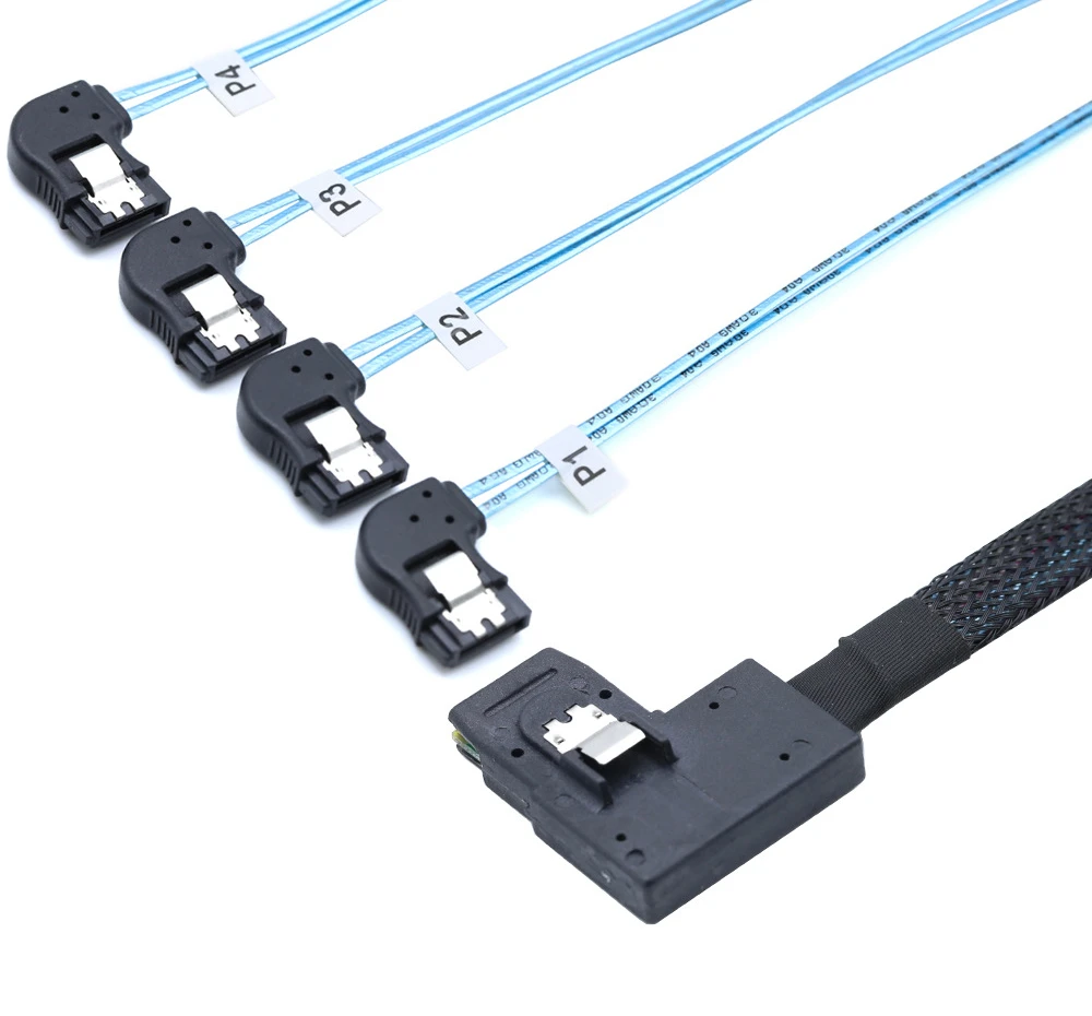 High speed right-angled Mini SAS HD SFF-8087 to left-angled 4 SATA 7P server Internal Cable