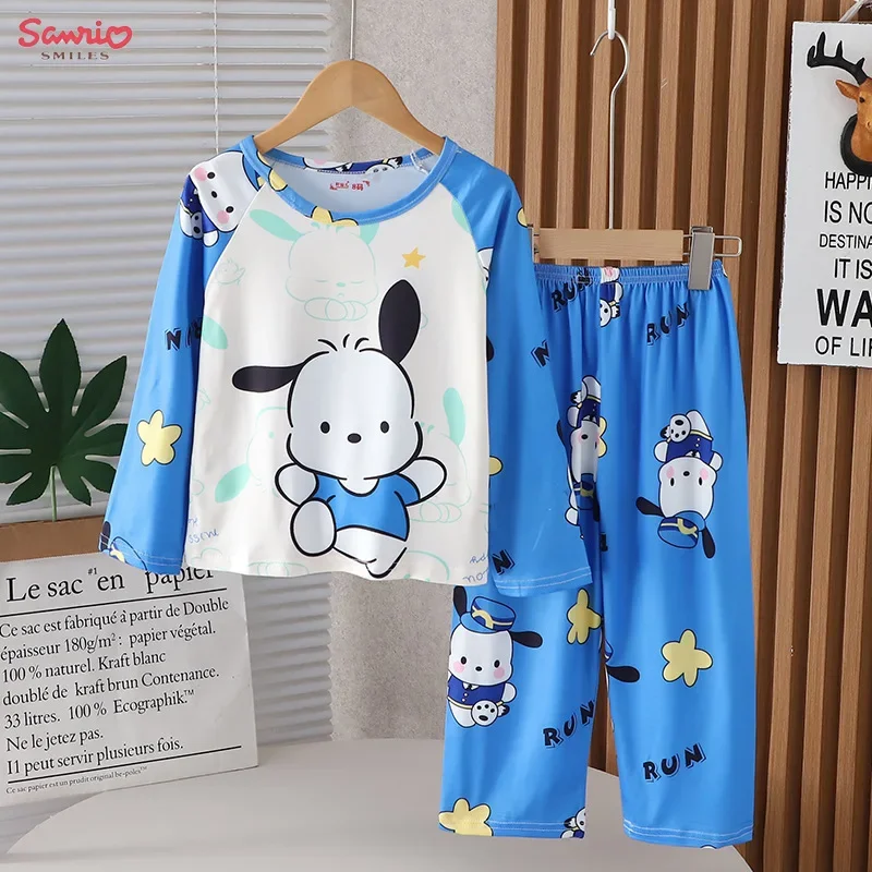 

Anime Sanrio Pochacco Cinnamoroll Kuromi Children Loungewear Casual Spring Autumn Long Sleeve Round Neck Girls Nightwear Set