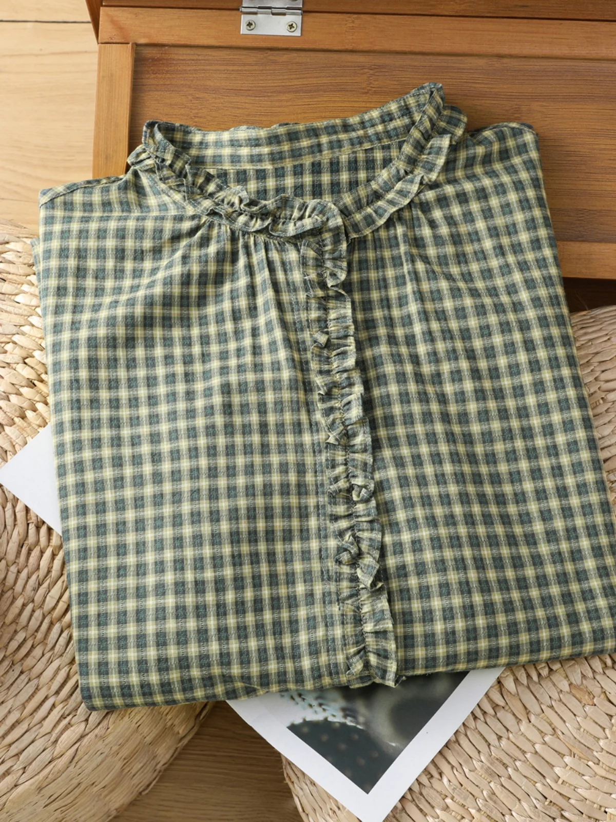 een Plaid Cotone Lino Casual irt Donna Autunno Nuovo Sle Versatile Vestibilità ampia Lunga Sve Button up irt Anti-età