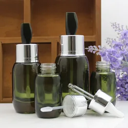 10/20pcs 15/30/50ml Empty Essential Oil Bottle Dark Green Attar Oil Dropper Bottle  Aromatherapy Mixing Bottle With Spoon