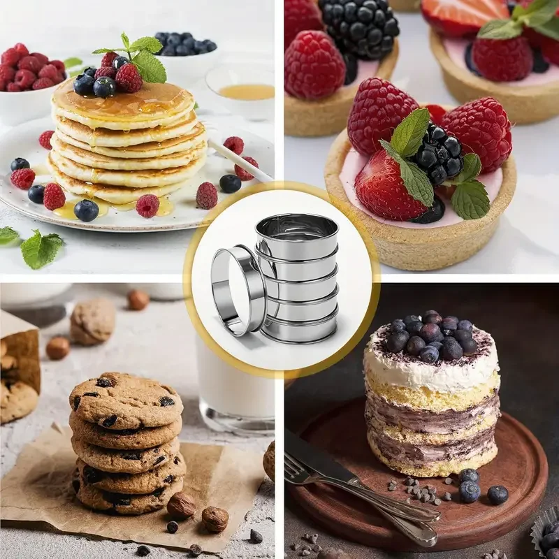 6 Stück Muffin- und Crumpet-Backringe, lebensmittelechter Edelstahl, antihaftbeschichtet, Gebäckform, für Pfannkuchen- und Keksebacken, für den Heimgebrauch in der Küche – Detail 7