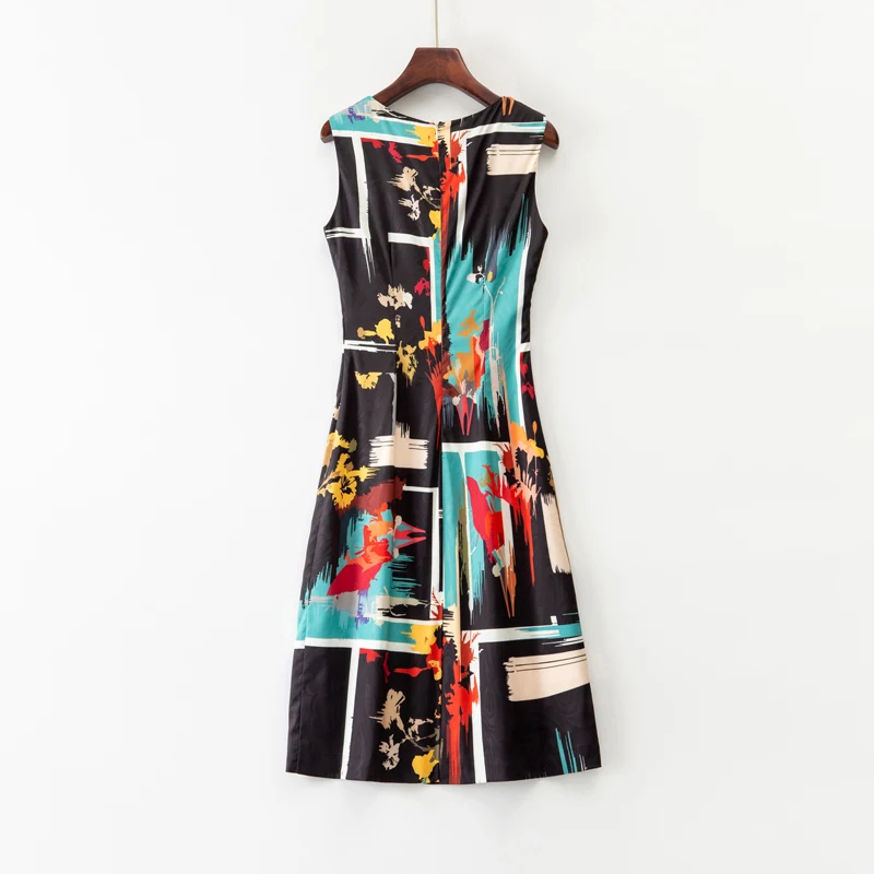 Women's Abstract Art Print Sleeveless Dress, Elegant Bodycon Work Dresses, Vintage, 5126