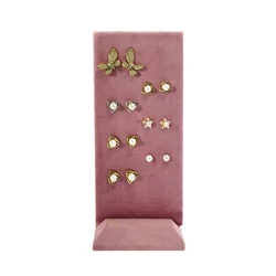 40 Holes Dismountable Stand Jewelry Display Organizer Pink Velvet Earrings Pendants Jewelry Holder With Wooden Base Storage Rack