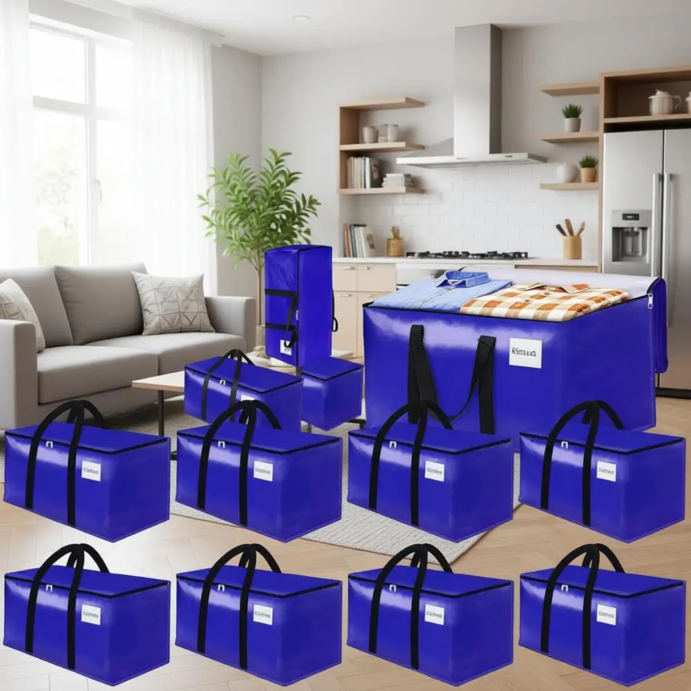 

Heavy-Duty 30 Gallon Storage Bags with Backpack Straps and Handles for Dorm, Travel, and Camping - Blue