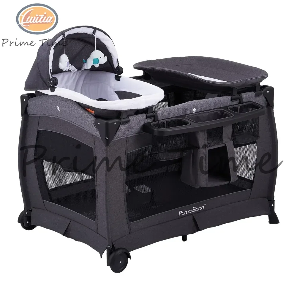 2023 Deluxe Nursery Center, Foldable Playard for Baby & Toddler, Bassinet, Mattress, Changing Table for Newborn