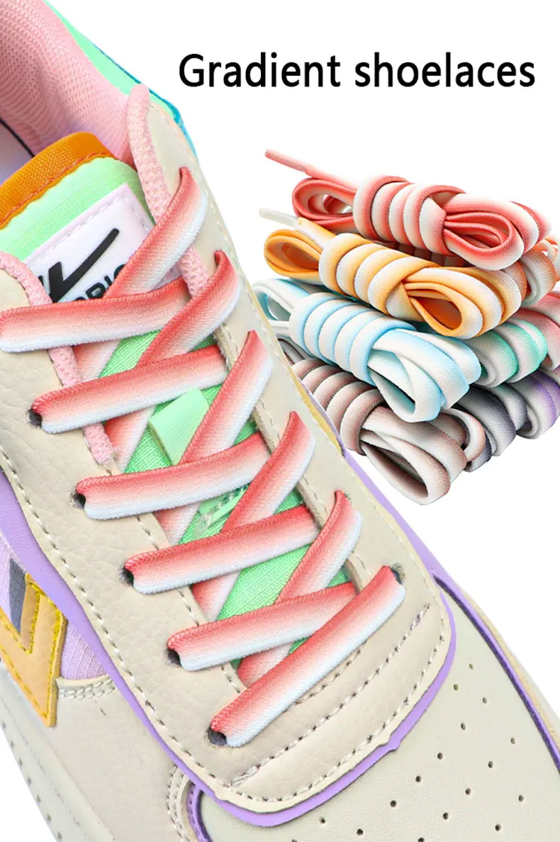 1 paar Elastische Schnürsenkel für Turnschuhe Flache Schnürsenkel für Sport Farbverlauf Tennis Schnürsenkel Gummi Bands Schnürsenkel – Detail 1