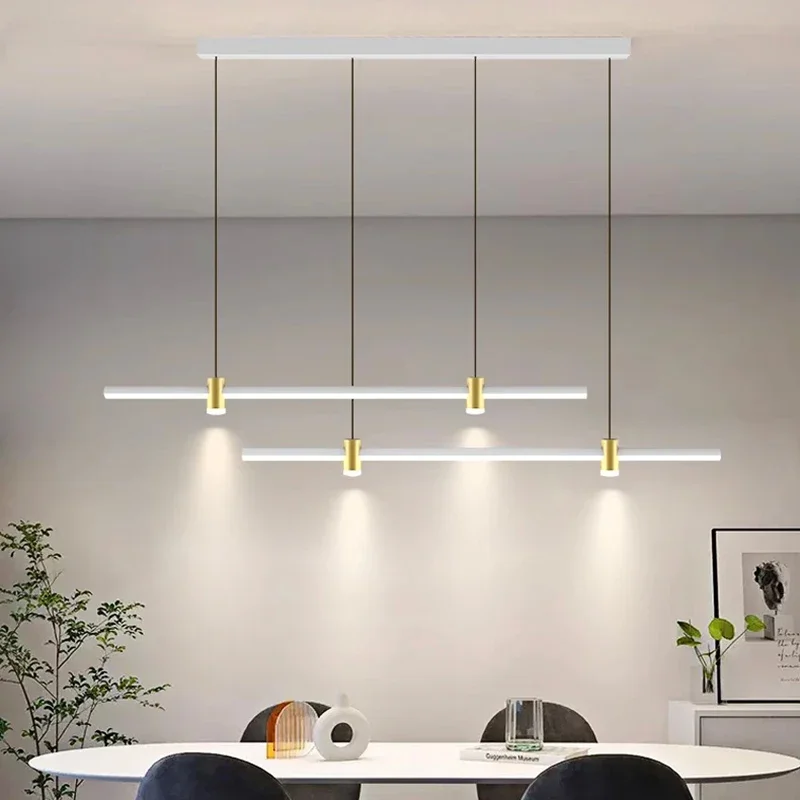 Nordic Double Parallel Rods Design Led Pendant Lights Dimmable for Living Dining Room Kitchen Island Lamp Home Decor Fixture