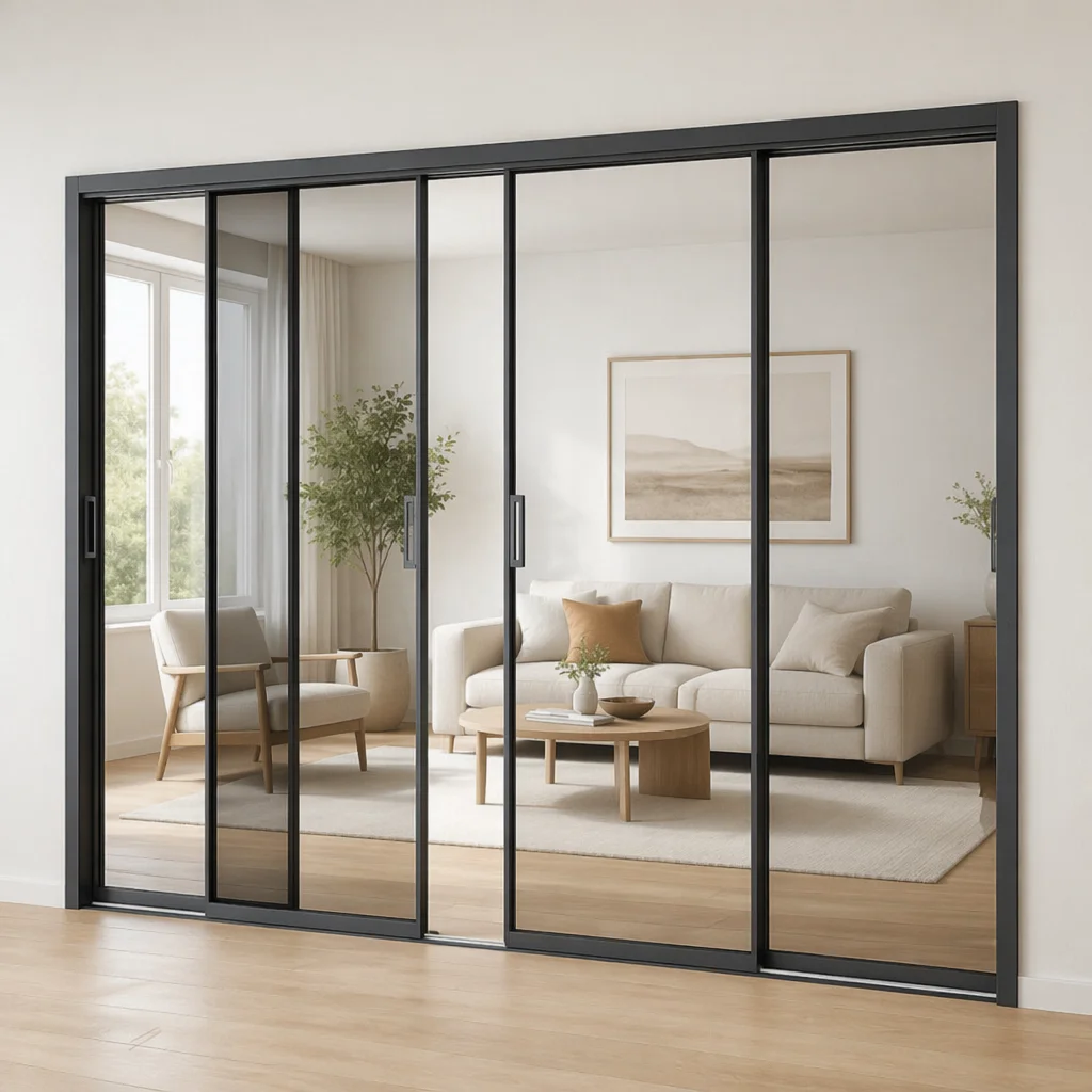 Customized Size Living Room Sliding Door Minimalist Style Multi Leaf Aluminum Sliding Doors High Quality Finished Glass Doors