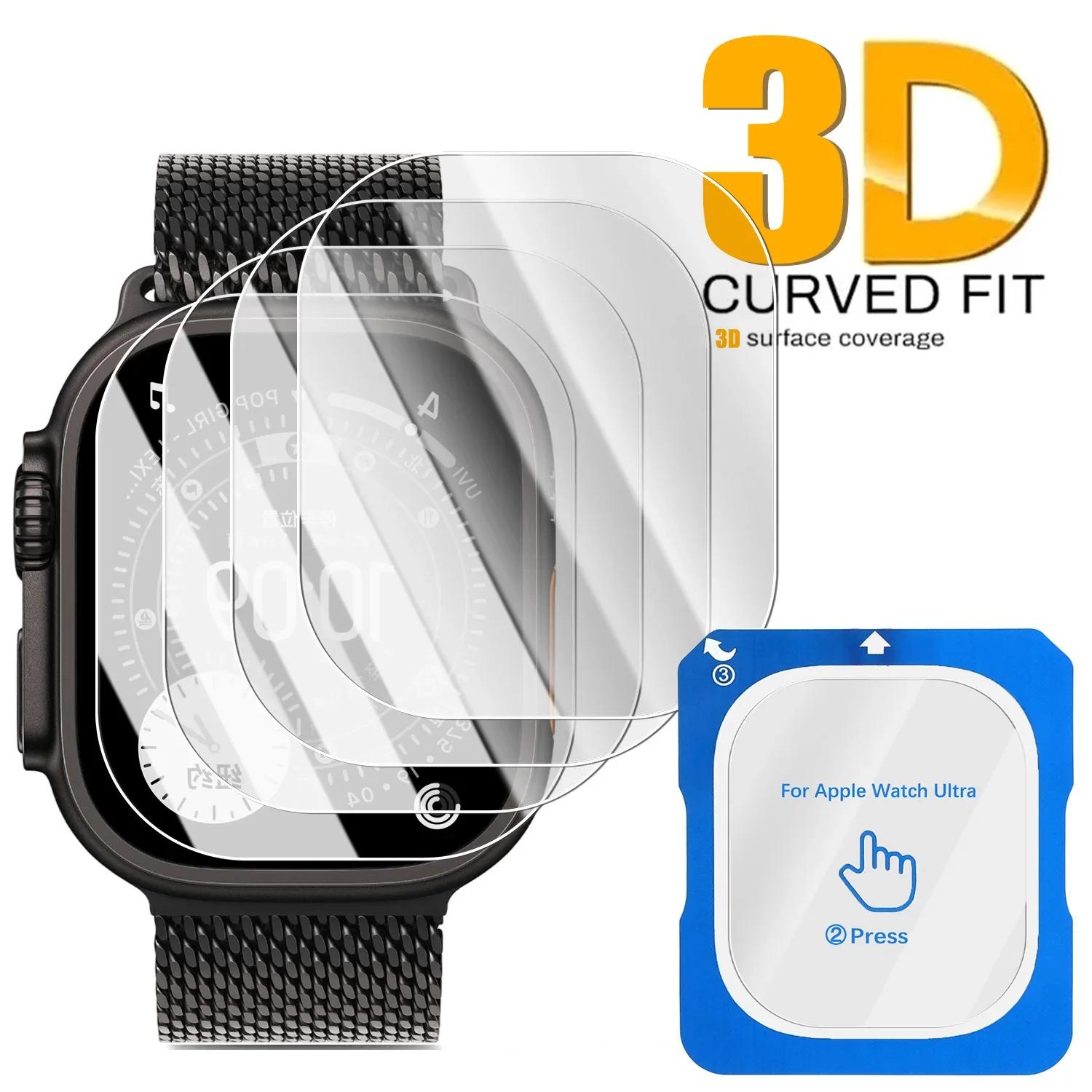 Tempered Glass Film Quick Pasting For Apple Watch Ultra 3/2/1 49mm Easy to Install Screen Glass Protective Film Ultra 3-2-1 49mm