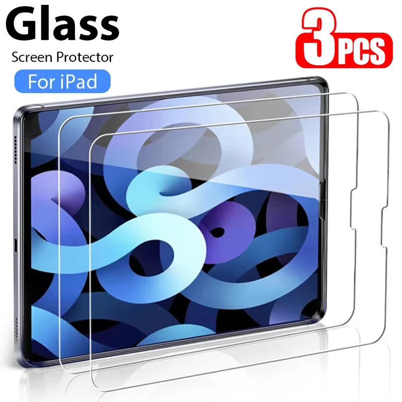 3Pcs Tempered Glass Screen Protector For iPad 11 A16 Pro 11 10th 9th 8th Air 5 4, HD Clear 9H Anti Scratch Full Cover