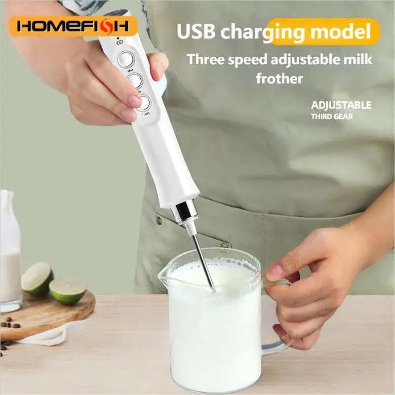 HOMEFISH USB Charging Electric Coffee Milk Frother Portable Egg Beater Whisking Machine for Lattes And Home Use Milk Frothing