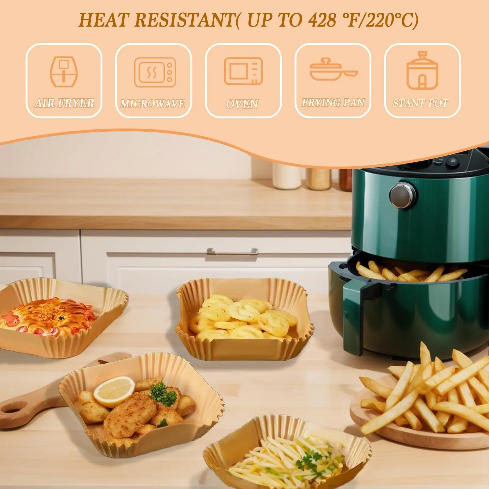 Square Air Fryer Liners Disposable, 100pcs Nonstick Parchment Paper Liners Air Fryer Paper Liners For 3-5 Qt AirFryer Baking Roa