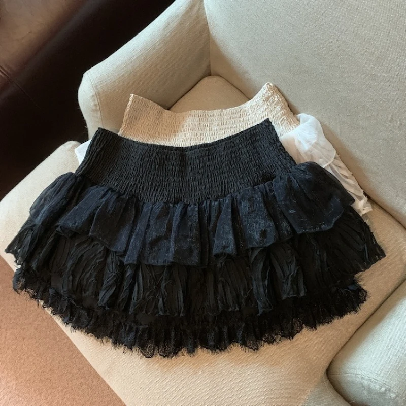 Harajuku Lace Patchwork Women Sweet Cute Skirts Y2k Aesthetic A-line Ruffled Mini Skirt Streetwear Fairy Pleated ​Grunge Faldas