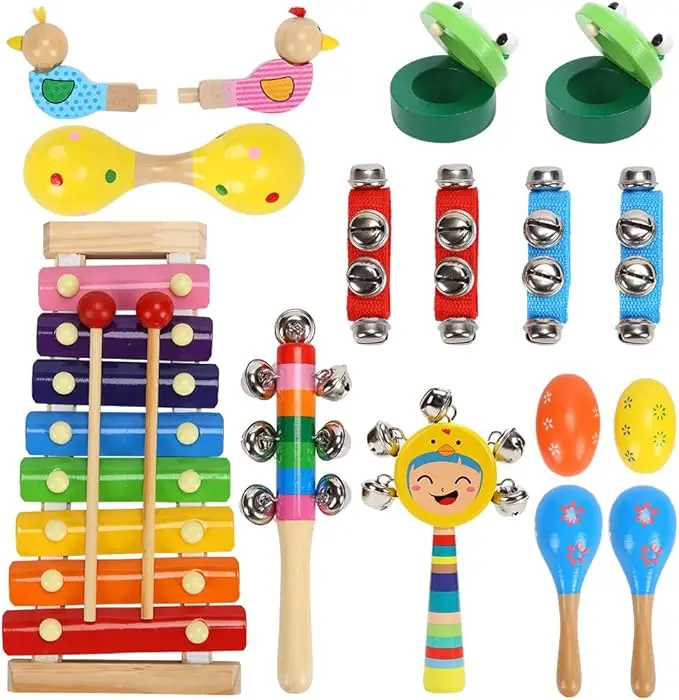 

Kids Musical Instruments Wooden Percussion Toys for Boys and Girls Toddler Music Toy Set with Xylophone and Maracas Music Gifts