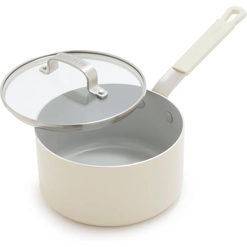 

2.5QT Nonstick Saucepan with Glass Lid Induction Safe Ceramic Cookware PFAS-Free Oven Dishwasher Safe Stay Cool Handle Chef