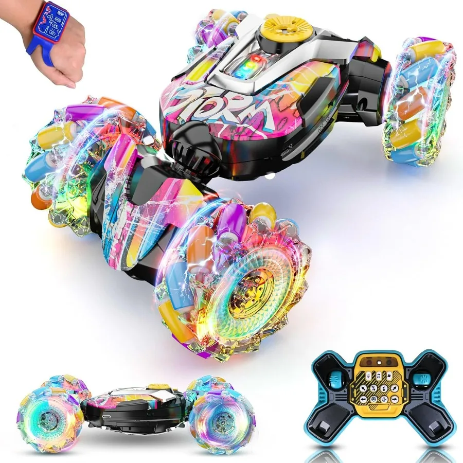 

Радиоуправляемая трюковая машинка 4WD с управлением жестами для мальчиков 6-12 лет, со светом и музыкой, крутая игрушка с дистанционным управлением, идеальный подарок, черная