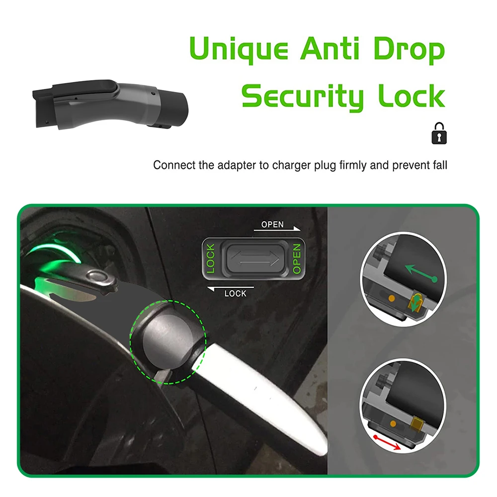EVMBO Tesla to J1772 Adapter Max 60A 250V AC Tesla to Type1 Adapter Type 1 SAE J1772  with Anti-Drop Lock Connector