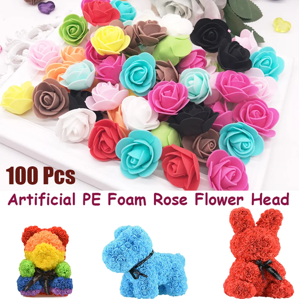 

100pcs Handmade Gift Wreath Valentine's Day Flower Head Wedding Decoration Party Supplies Foam Rose Flower Artificial Flowers
