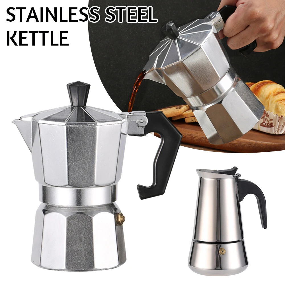 Octagonal Moka Pot Aluminum/Stainless Steel Stovetop Espressos Maker Multi-Purpose Coffee Pots for Outdoor Home Kitchen Office