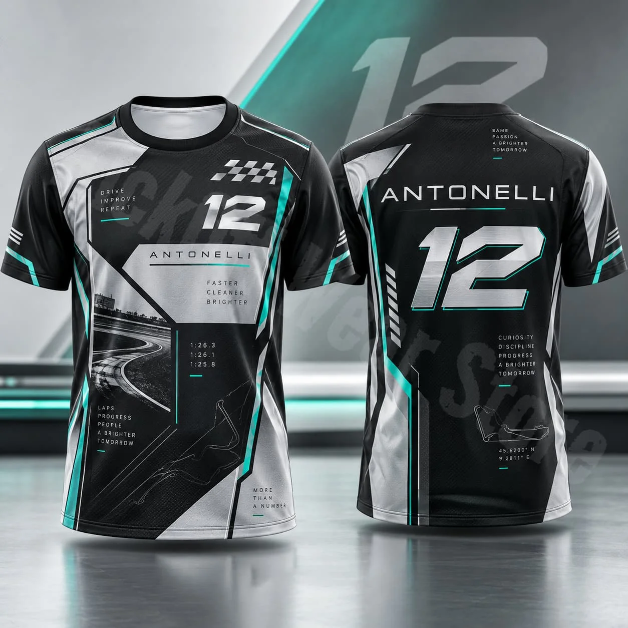 Antonelli 12 Herren-T-Shirt, Sommer-Rennsport-Design, Grafik-T-Shirt, lässige Streetwear, T-Shirt für Motorsport-Fans, Unisex, für Damen und Herren, zum täglichen Tragen. – Detail 9