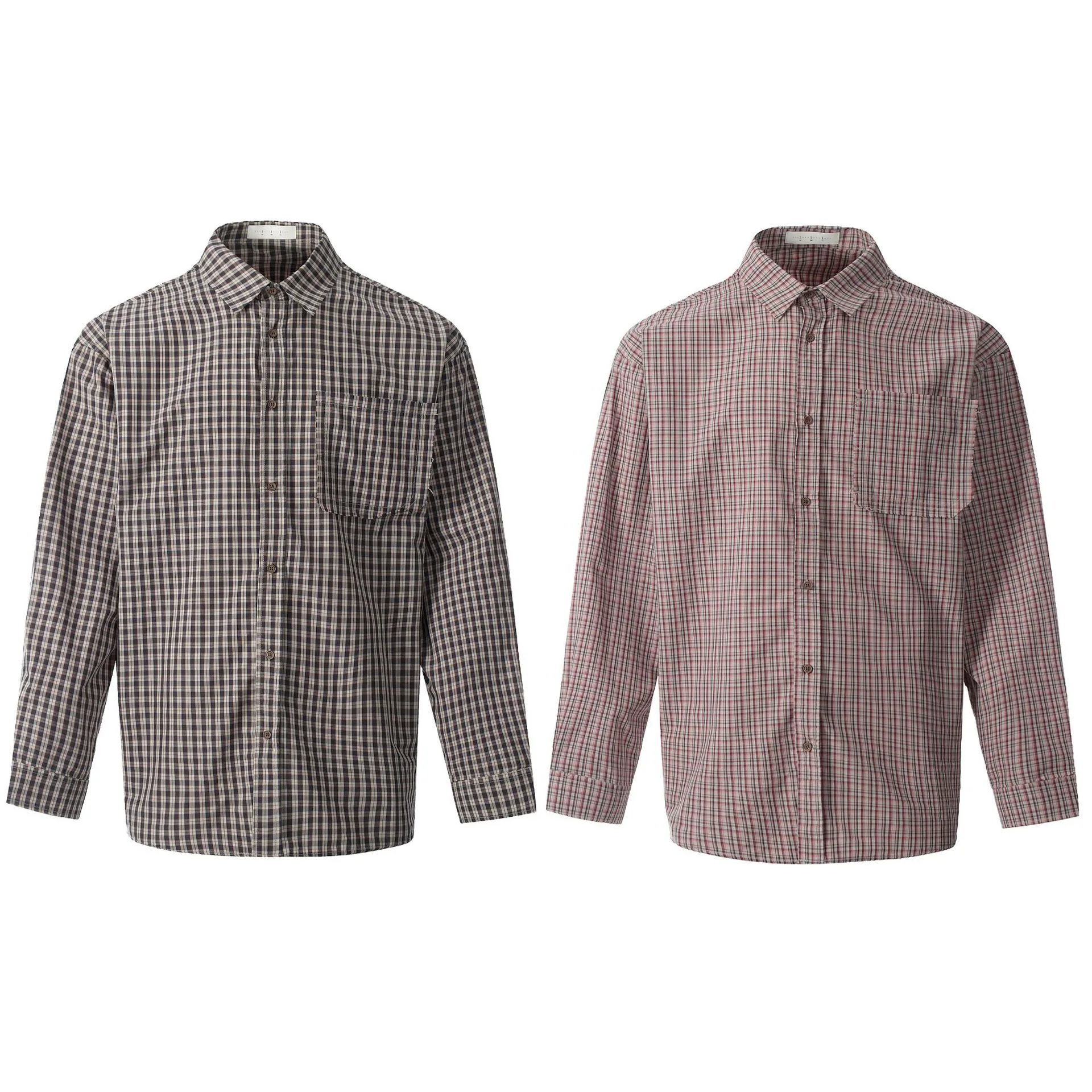 

American Retro Plaid Long Sve irt Loose Oversize Slimming Collar Simple Casual ex Cotton Cheered Busin irt