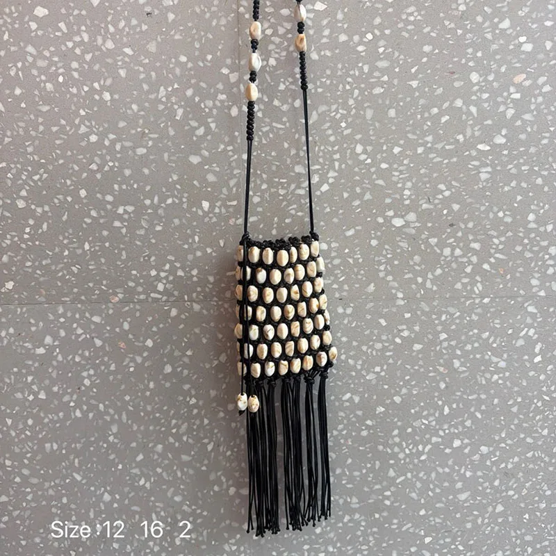 Fashion Stone Beaded Shoulder Bag Bohemian Tassel Crossbody Bags for Women Rope Crochet Beach Bag NEW Handmade Woven Bags Flap view 4