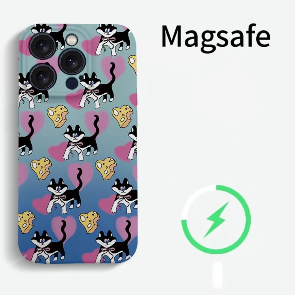 Cheese Black Cat Gradient Magnetic Case dla IPHONE 16 PRO MAX 14 13 PRO MAX 14 15 PLUS 12 11 XR Akrylowe twarde etui na telefony komórkowe