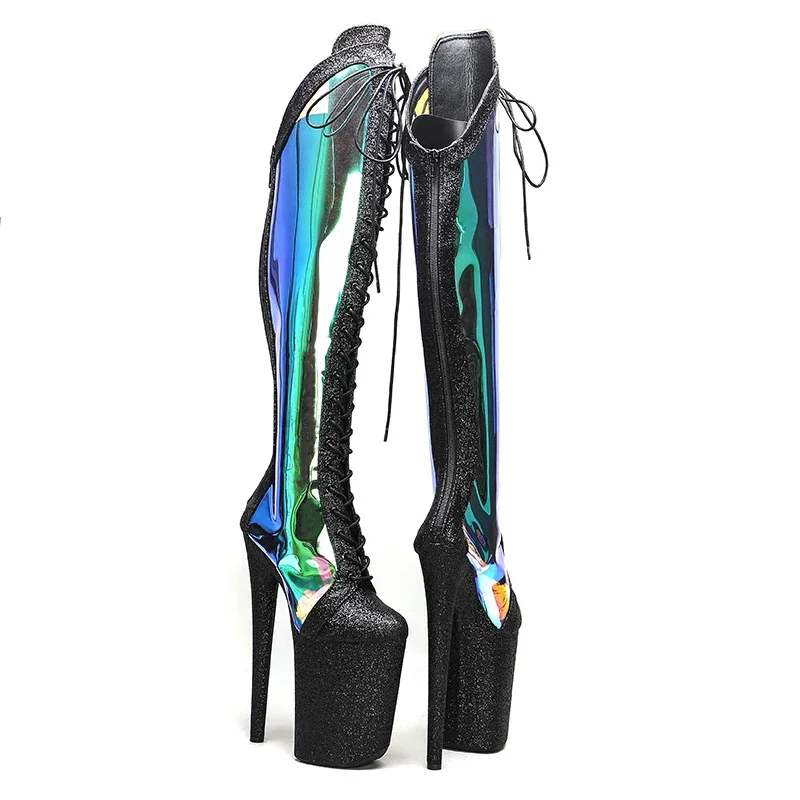 Leecabe 23CM/9inches glitter PU with holographic  upper Sexy boots   High Heels Platform stripper heel Pole Dance shoes