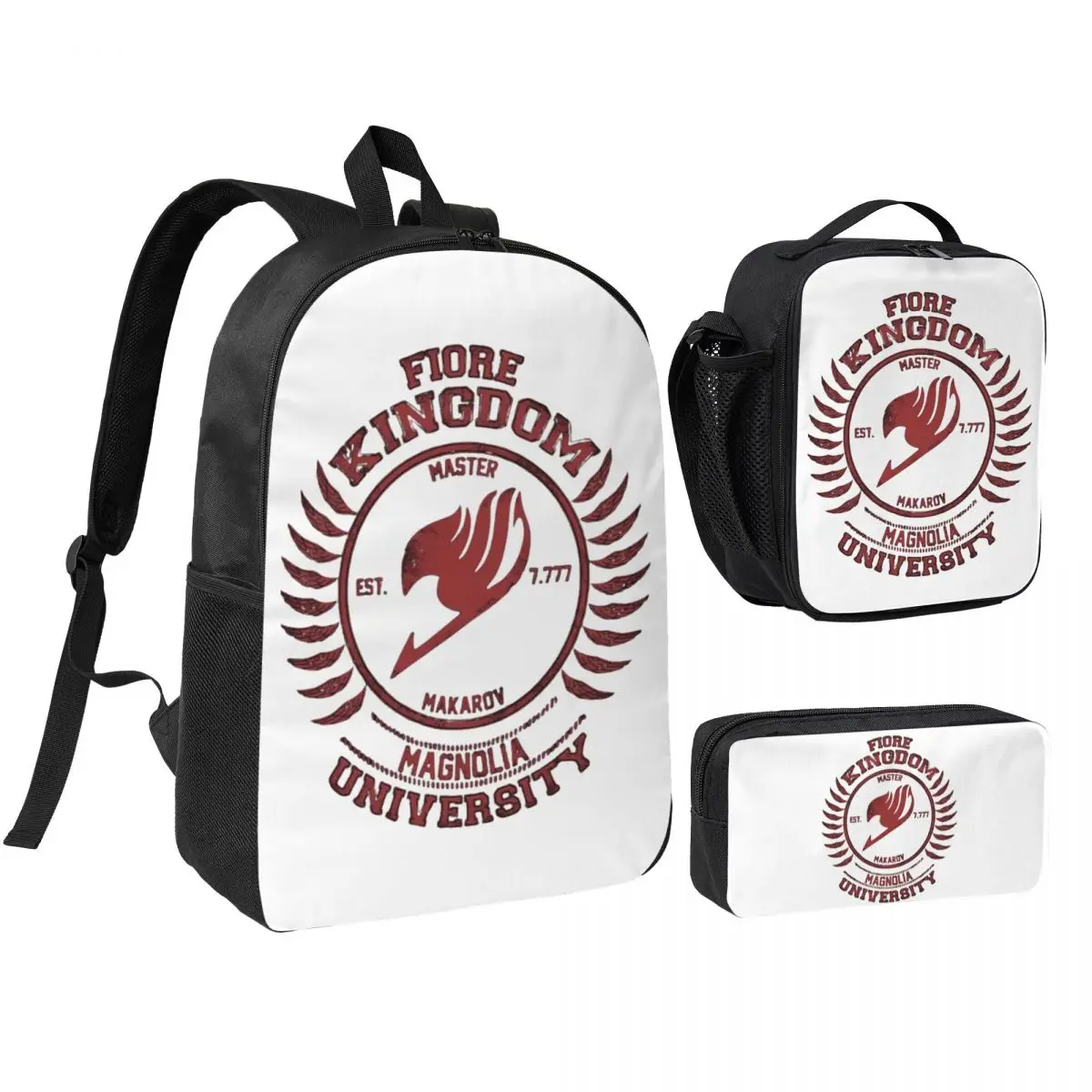 Fairy Tail Team Flag Backpack Boys Girls BookBag School Bag Shoulder Bags 3ps Insulated Lunch Bag Pencil Case