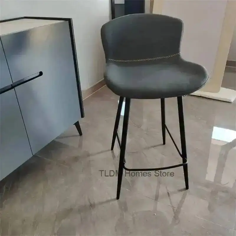 Saddle Leather Chair for Nordic Bar Bar Furniture Light Luxury Home Kitchen Dining Room Bar Stool Simple Iron Leisure High Stool