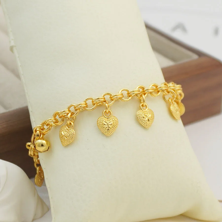 9999 gold Middle East elegant and cute heart-shaped pendant ladies' bracelet, sister style, Christmas gift, wedding party gift