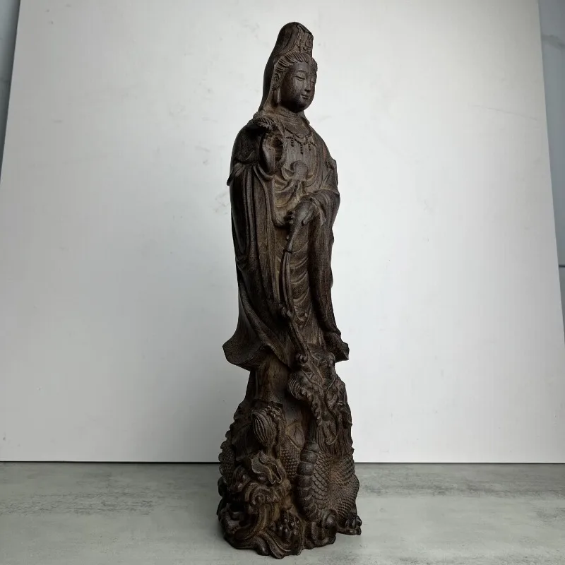 Hand-Carved Vietnamese Agarwood Dragon Guanyin Statue - 14.6