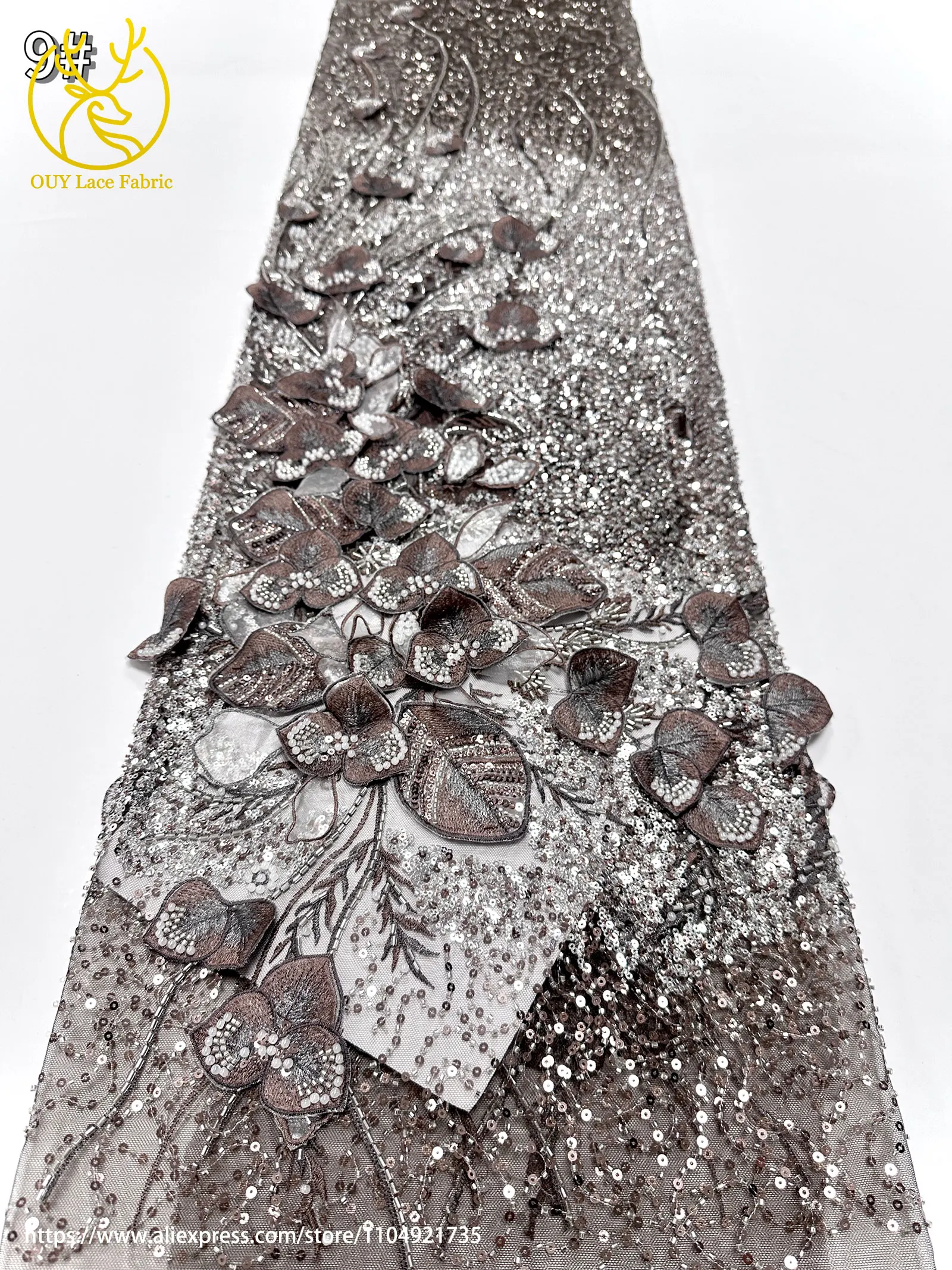 Französischer Luxus 3D-Blumen-Stickerei-Spitzenstoff 2026 Afrika Nigeria Pailletten-Perlen-Spitzenstoff für Braut-Hochzeitskleid Nähen – Detail 29