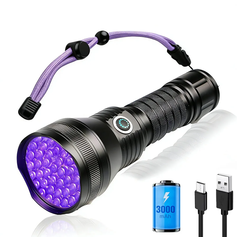 TOPCOM 51LED UV Flashlight Rechargeable 51 LED Black Light Pet Urine Detector Dry Stains Bed Bug Resin Curing Scorpions Finders
