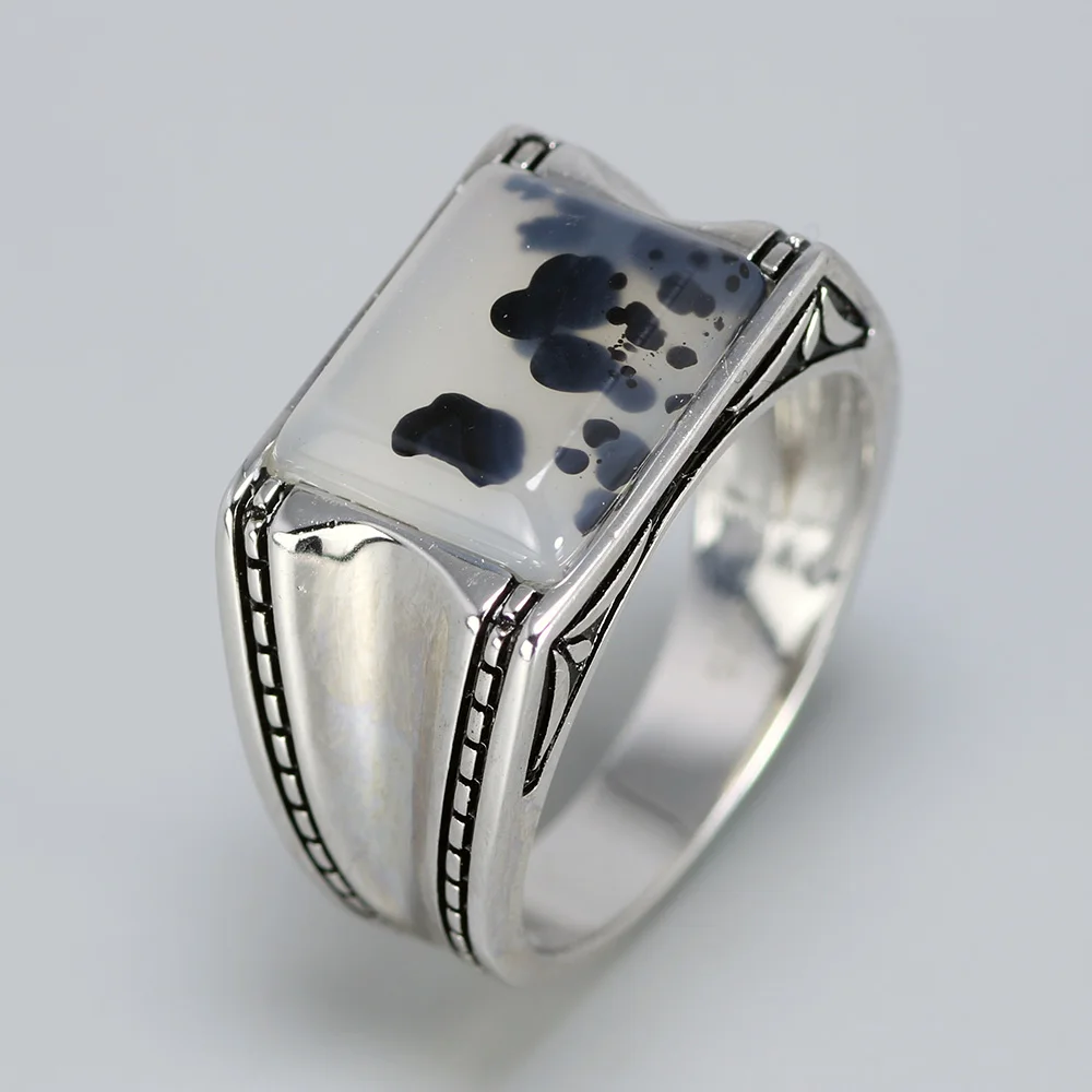 Solid 925 Silver Ring Cool Vintage Men\'s Rings Aeolus With Natural Stone Original Color Turkish Man Jewelry Bague Argent