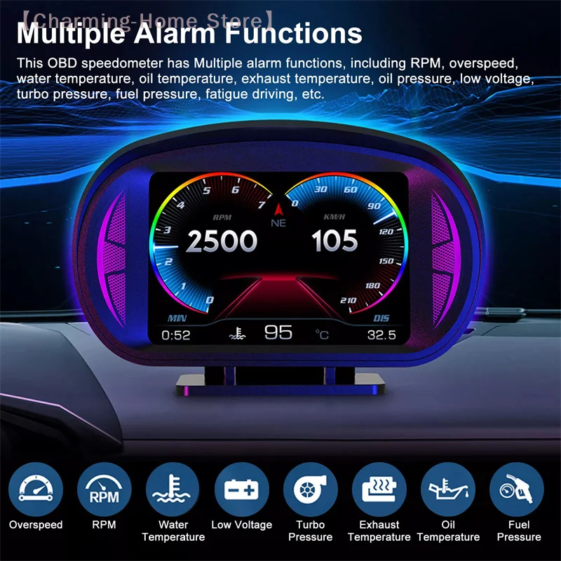 Picture 6: 【M】P2 Car Digital Speedometer OBD2 GPS HUD Gauge Auto Display Alarm Water Oil Temperature Turbine Pressure On-board Computer