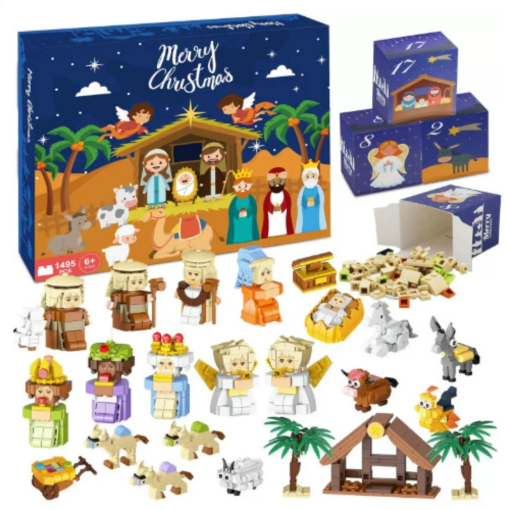 Kerst Adventskalender Miniatuur Kerststal Beeldje Set Kerststal Speelset, 24-Dagen Kerst Countdown Kalender